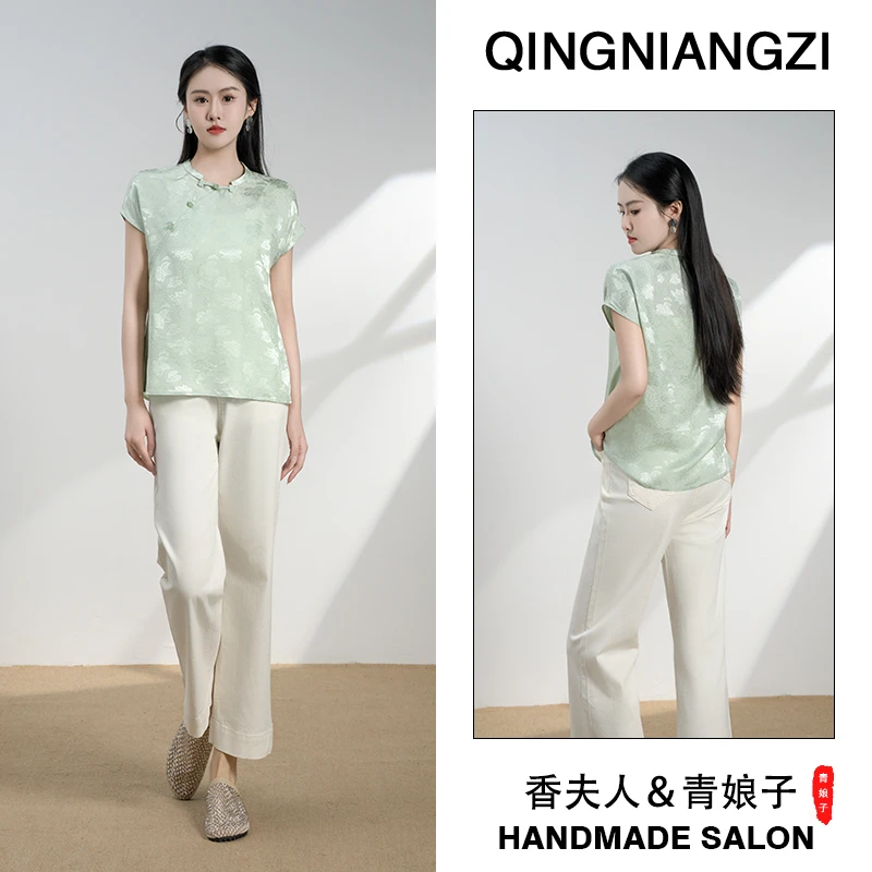 青娘子真丝（欣楠）提花花萝清爽年轻系夏季时尚休闲短袖上衣60786