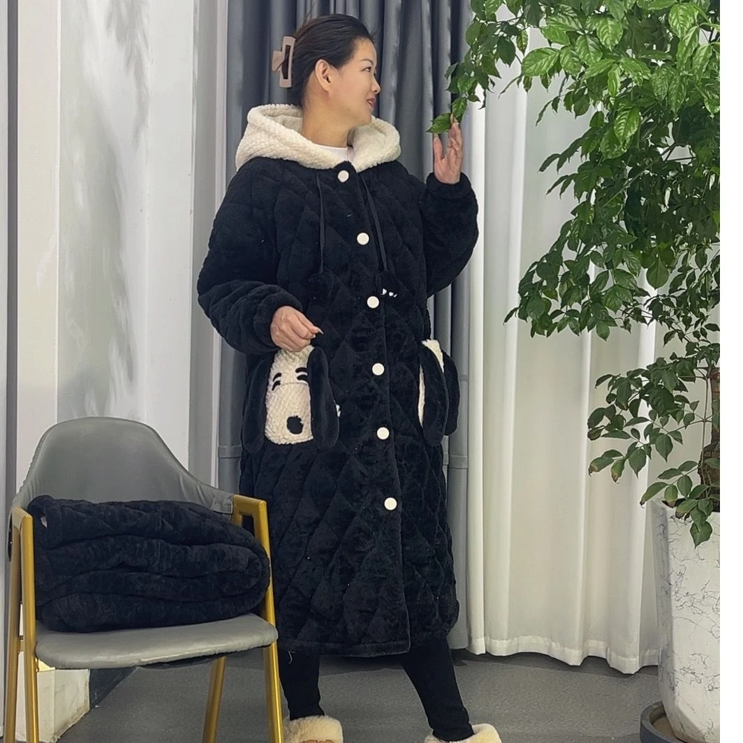 【女士长袍2012】冬季夹棉睡衣时尚三层夹棉加厚家居服套装加绒