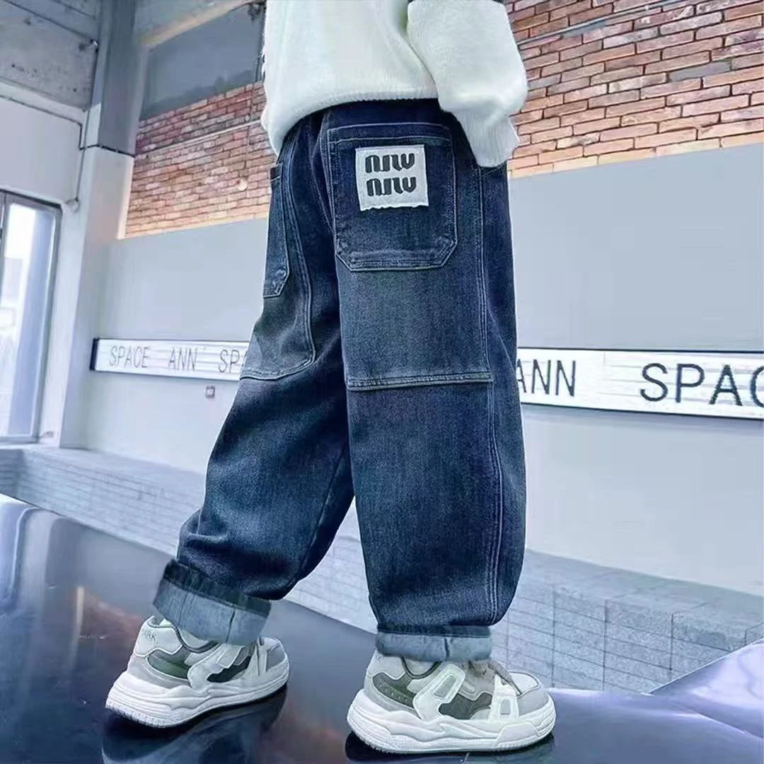 【春秋上新】新款2025中大童新款老爹牛仔裤帅气简约韩版