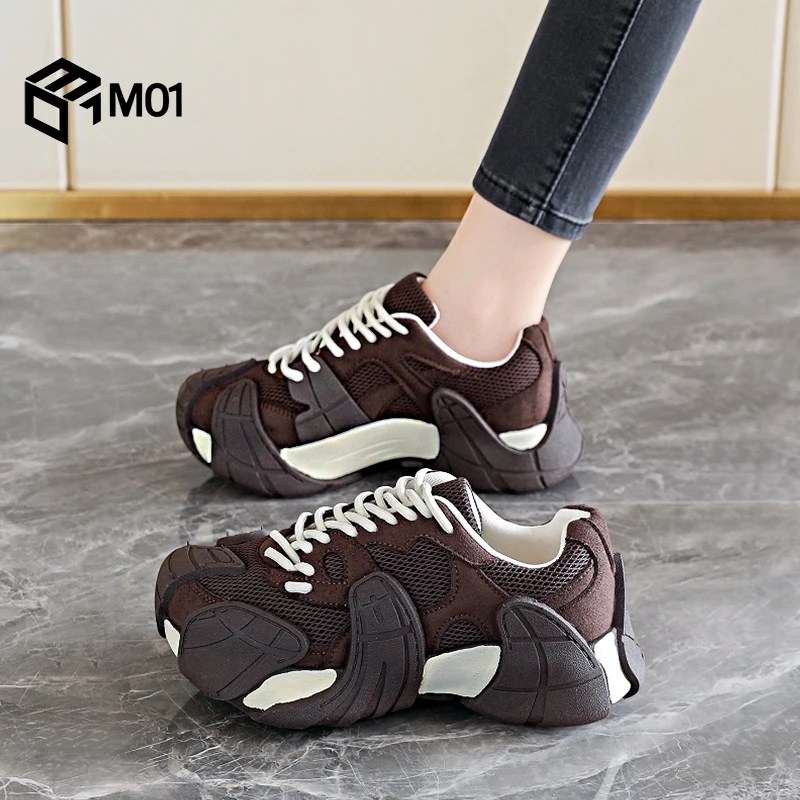 M01厚底老爹鞋女2025新款秋季爆款复古棕色八爪鱼休闲运动鞋34码