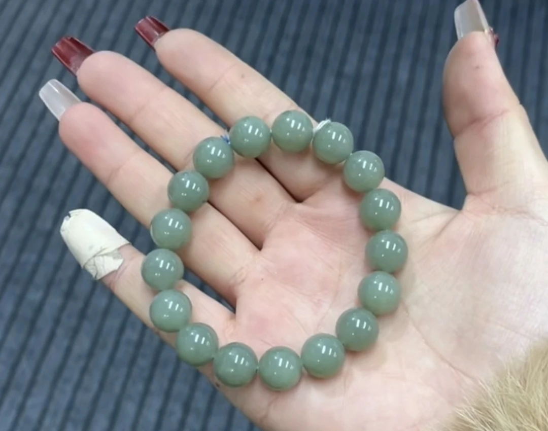 A112纯天然新疆和田玉且末蓝卡12mm手串