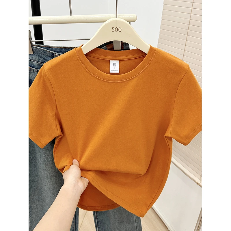 韩系正肩短袖T恤女打底衫夏季新款时尚百搭圆领显瘦遮肉t恤女款