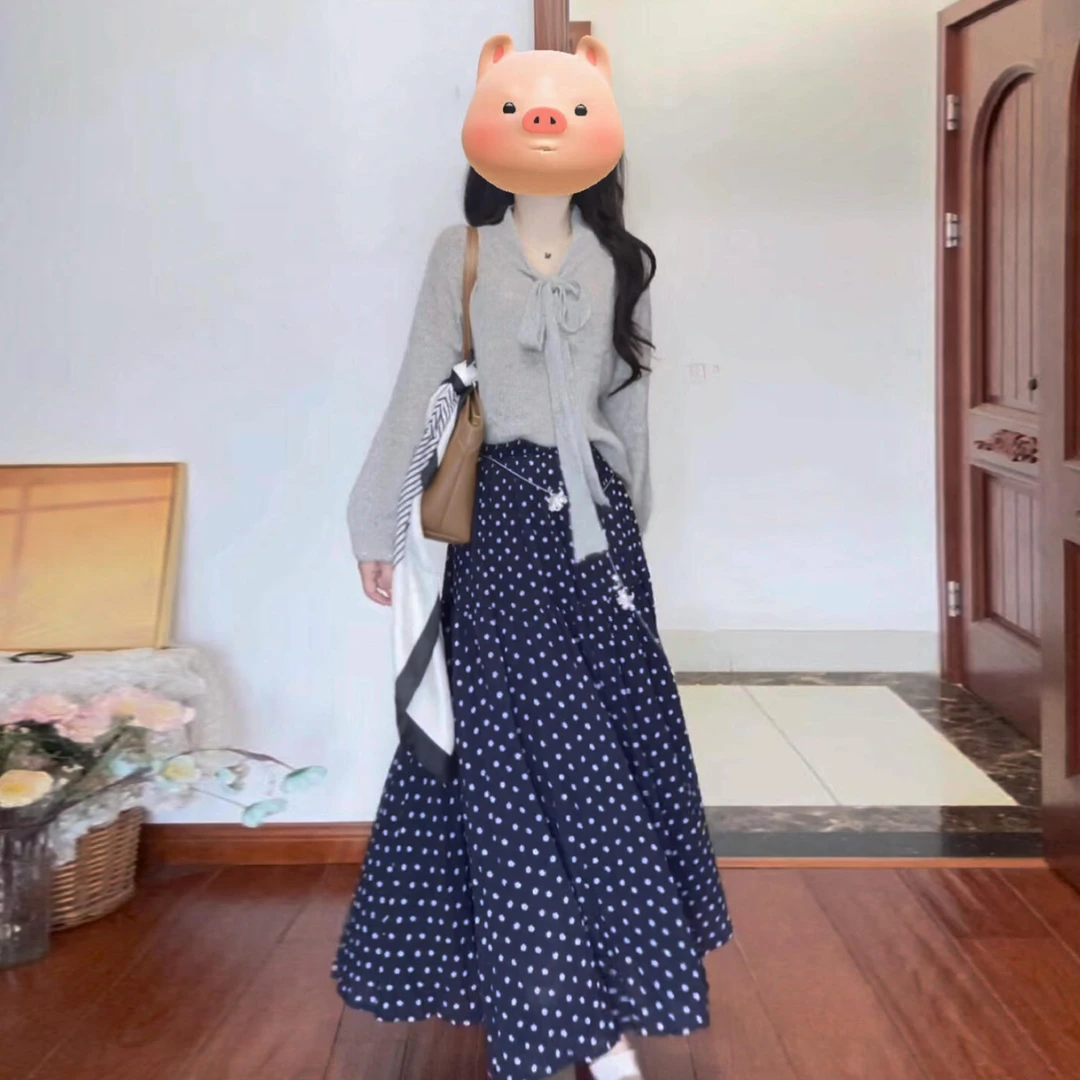小个子香风灰色波点套装裙子女早秋季2025新款高级感高级感两件套