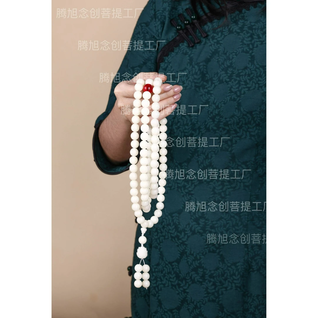 {108圆珠十二}原生态奶白色高油高密108念珠男生文玩脖挂念珠
