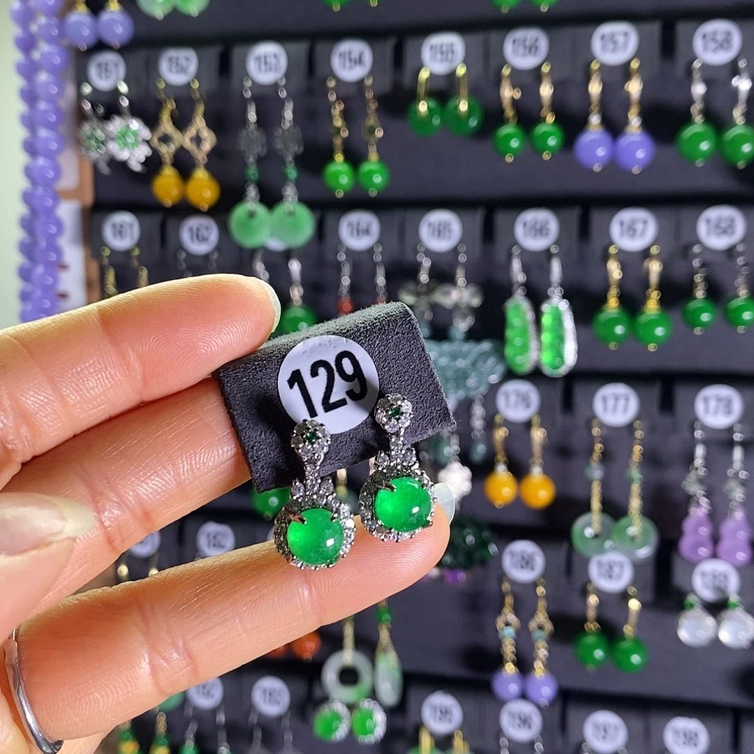 银S925镶嵌翡翠耳饰129