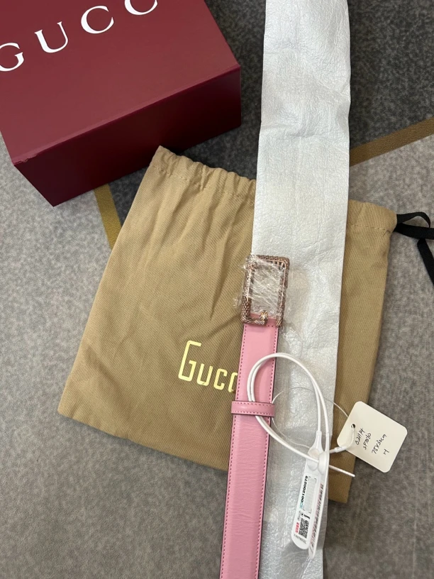 99新 GUCCI/古驰 粉色腰带可围75cm