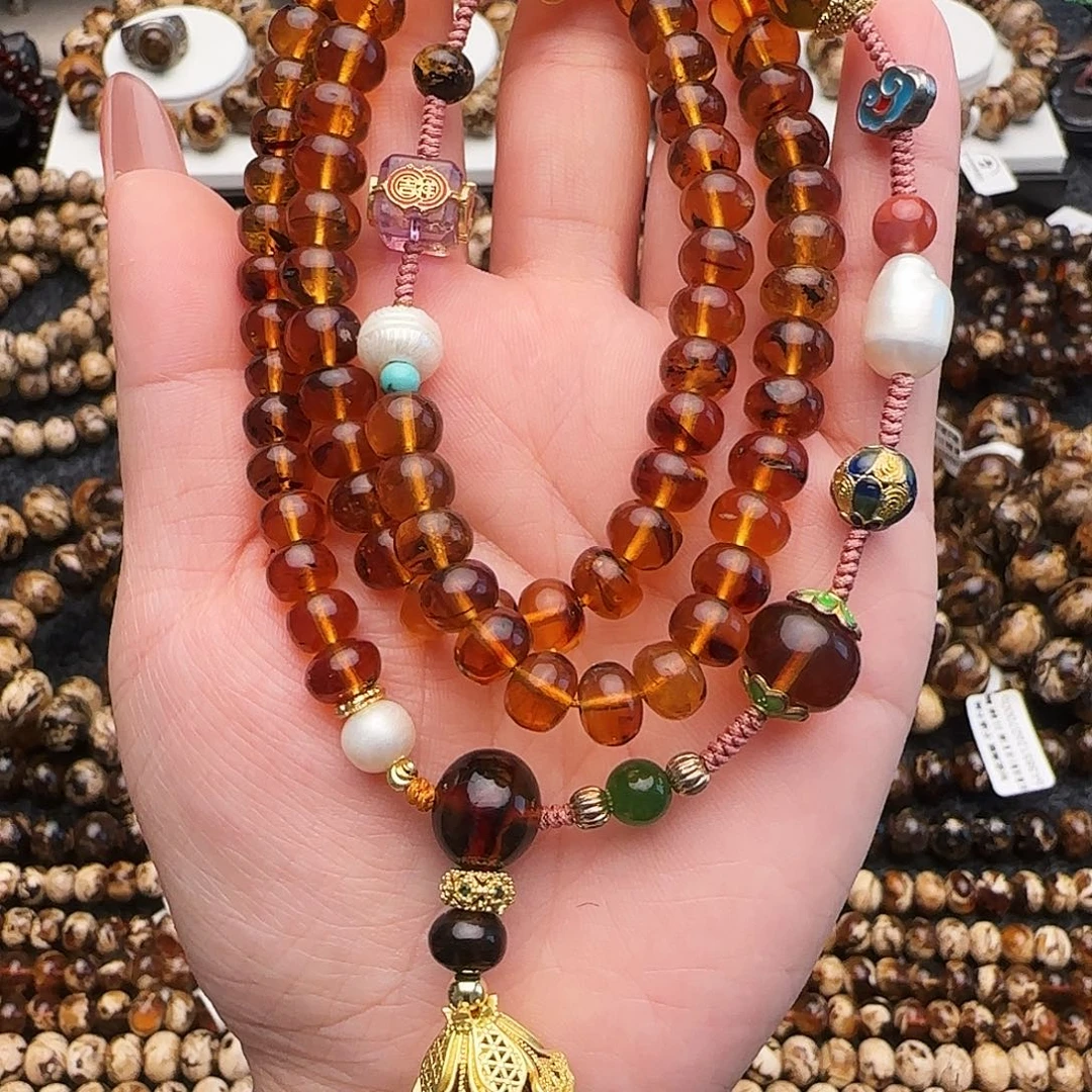 迎***鲸手链琥珀未镶嵌抚顺琥珀