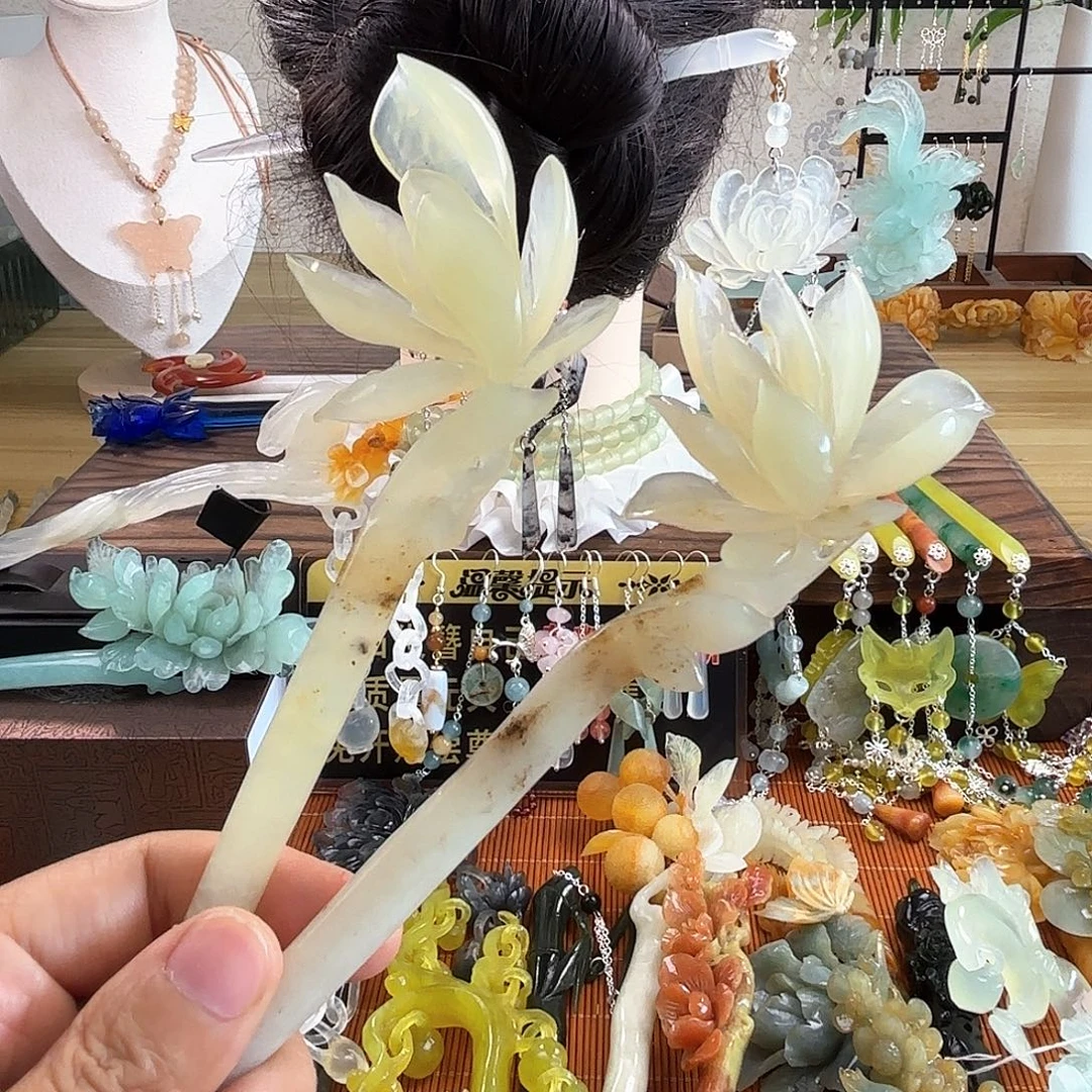 蛇纹石玉合金发饰一支价格