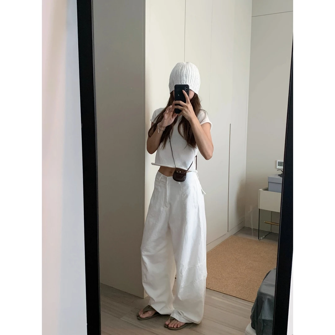 【现货运费险】秋季新款百搭显瘦慵懒休闲裤女水洗宽松系带阔腿裤女