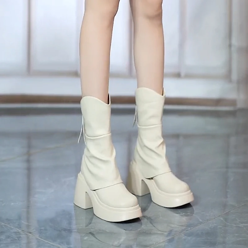 中筒靴女冬秋冬新款春秋单靴粗跟中跟马丁靴鞋子女款鞋子女款秋冬