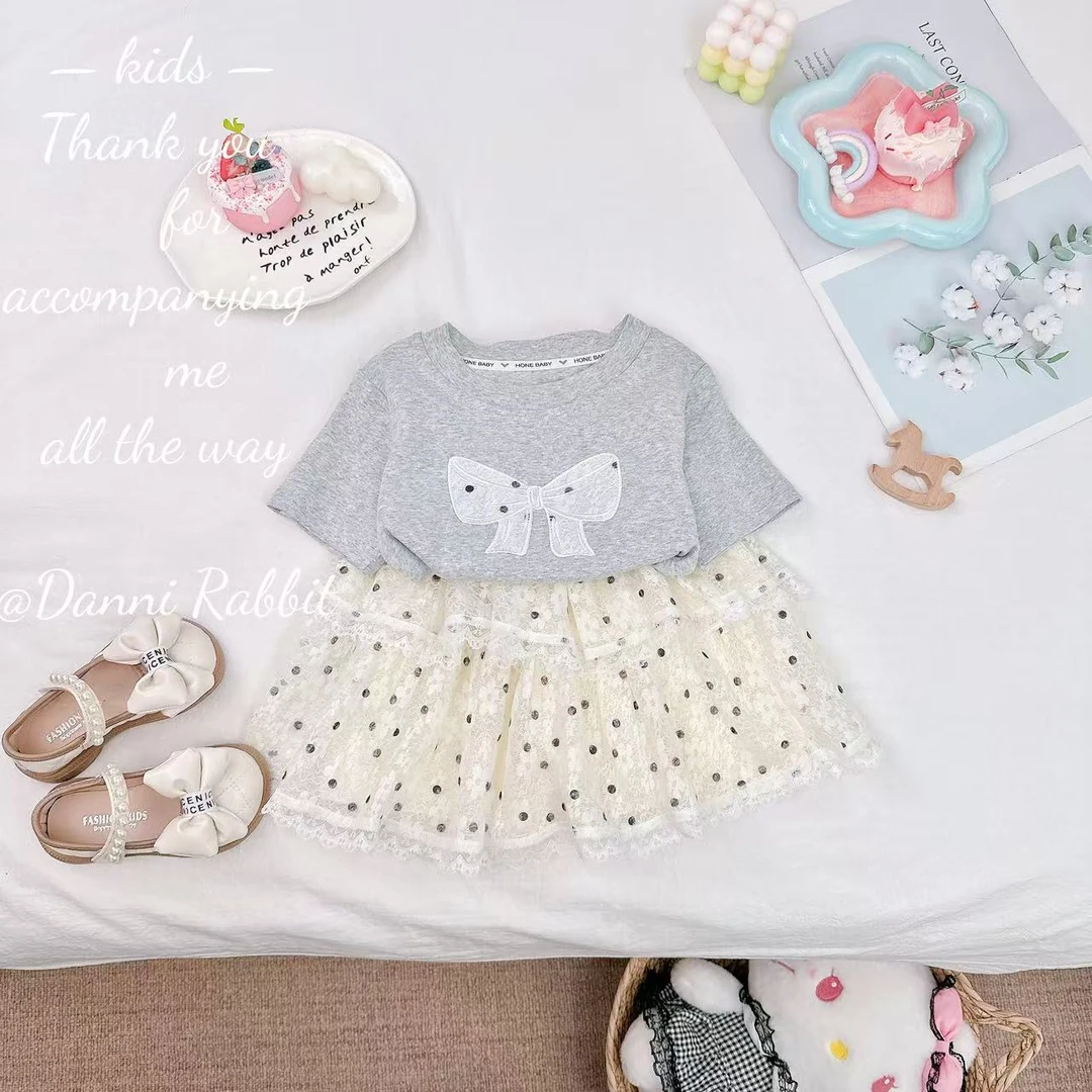 夏季蝴蝶结刺绣波点蕾丝辣妹套装 D-AB471