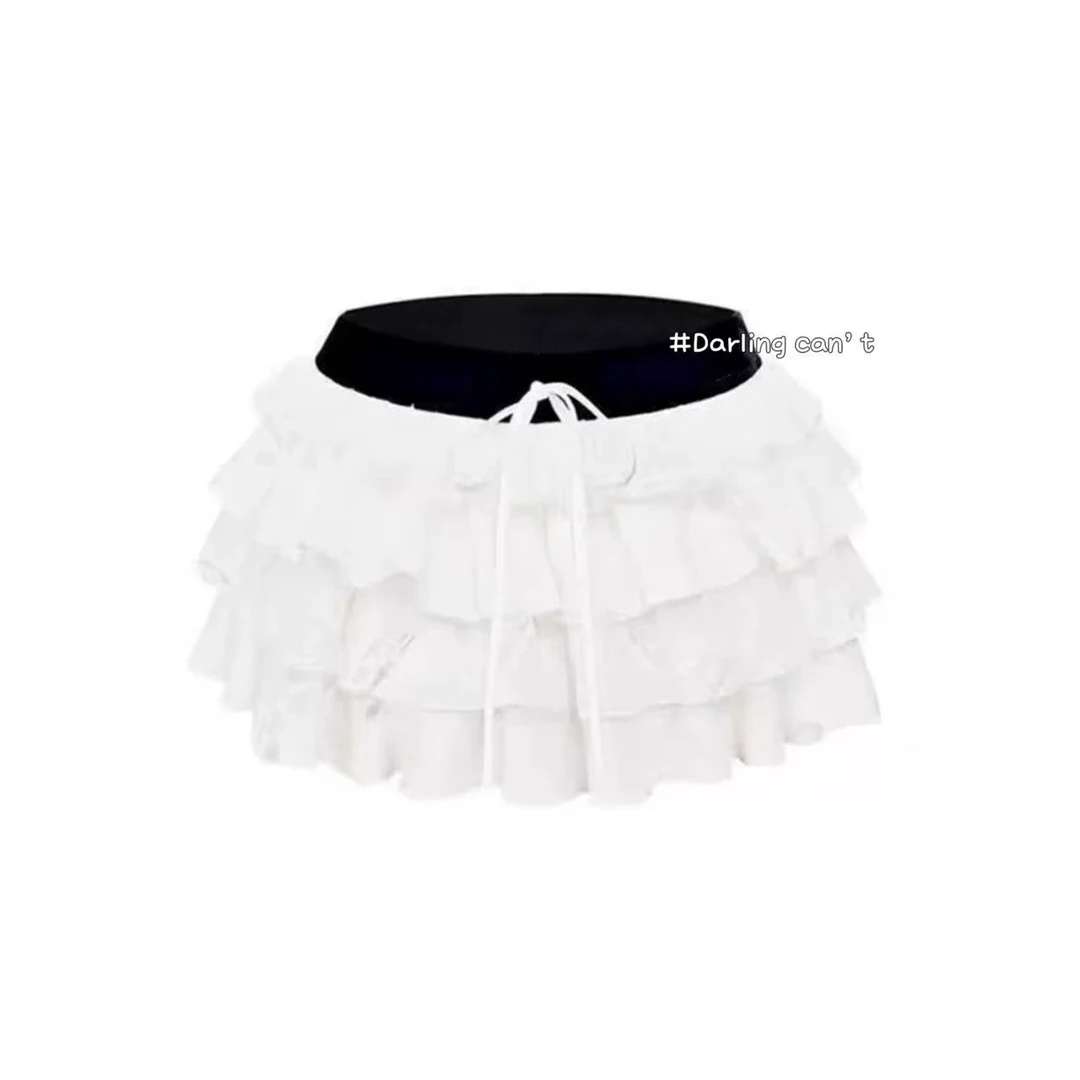 大脸喵 古老神社 甜酷设计低腰蛋糕蓬蓬裙女春季白色短裙半身裙