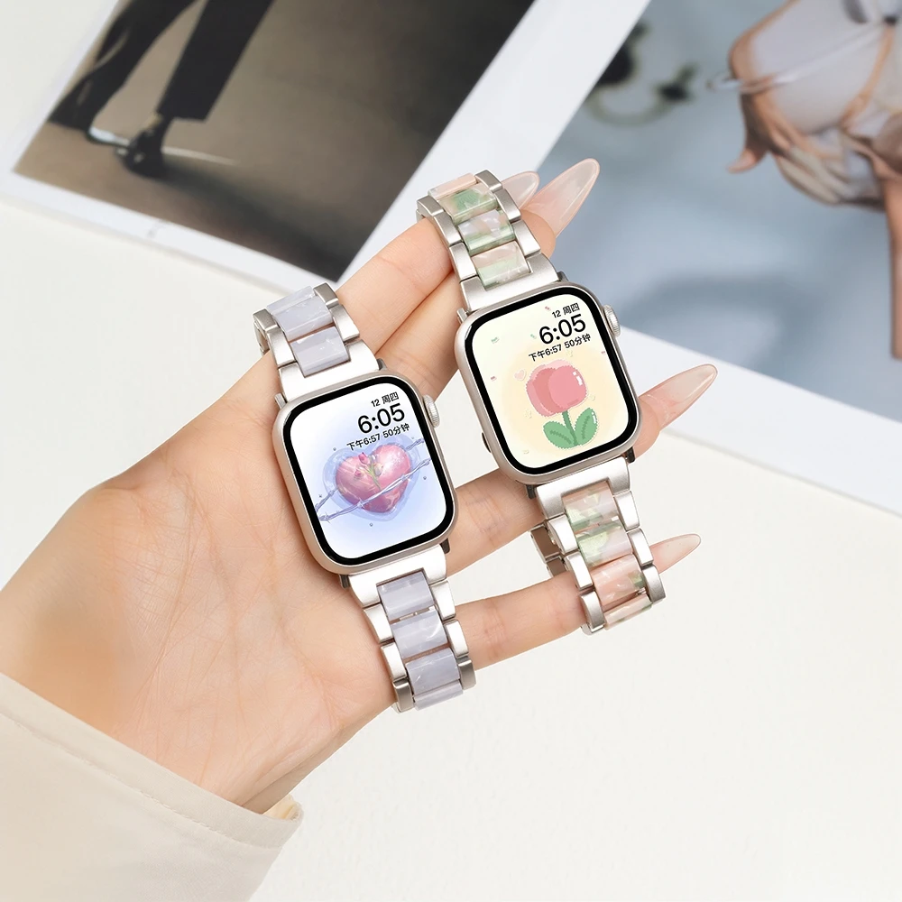 适用iwatchS10表带苹果9手表S9金属间树脂SE新款S7运动男S8夏季女