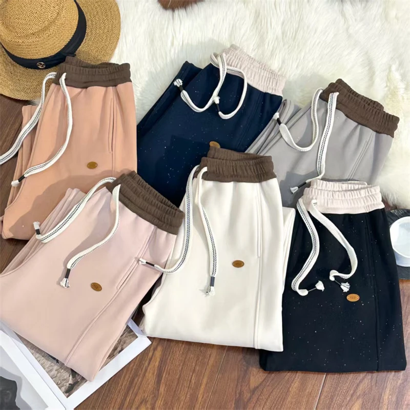 XUXU-「闪闪的裤」2025早春新款拼接亮晶晶百搭直筒休闲裤O-Q806