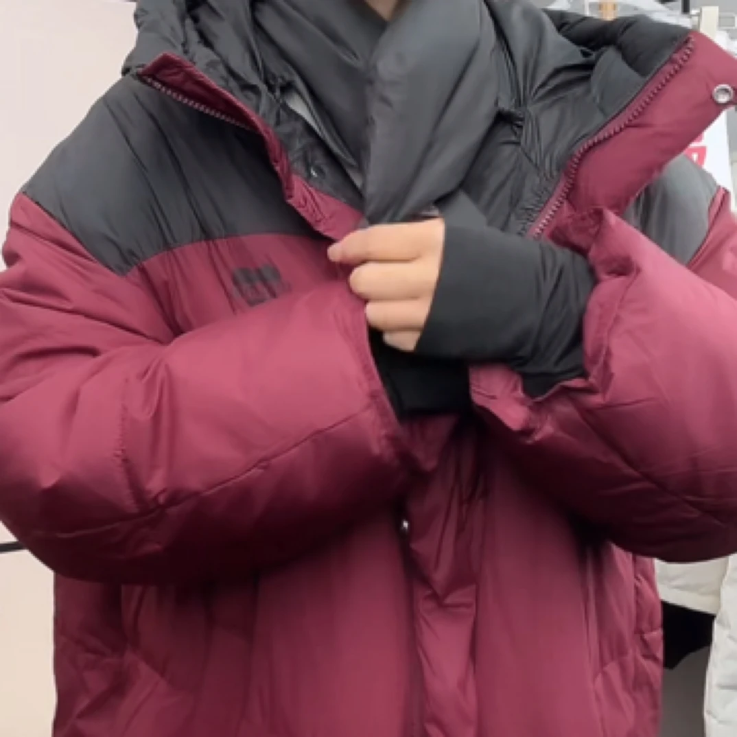 拼接长款红色棉衣加厚