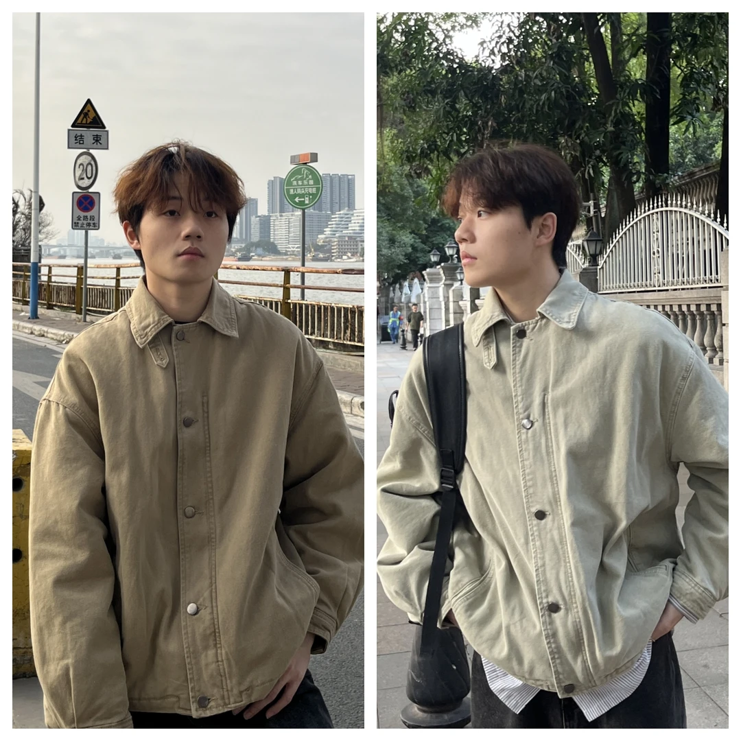 清仓！秋冬韩版复古水洗做旧工装夹棉cleanfit软牛仔保暖棉服外套