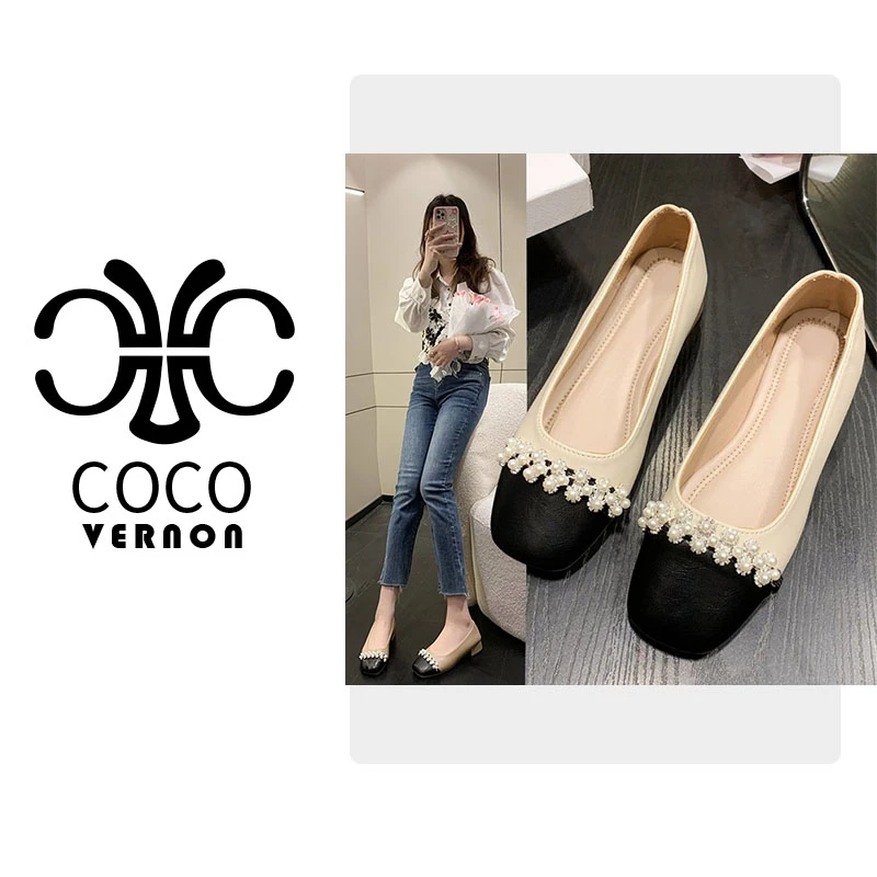 新款气质小香风单鞋新款法式珍珠脚蹬方头女鞋小单鞋软底5099