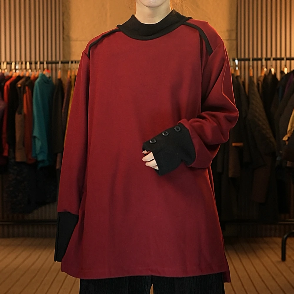 103黑色领袖口拼接红上衣百搭休闲卫衣K559