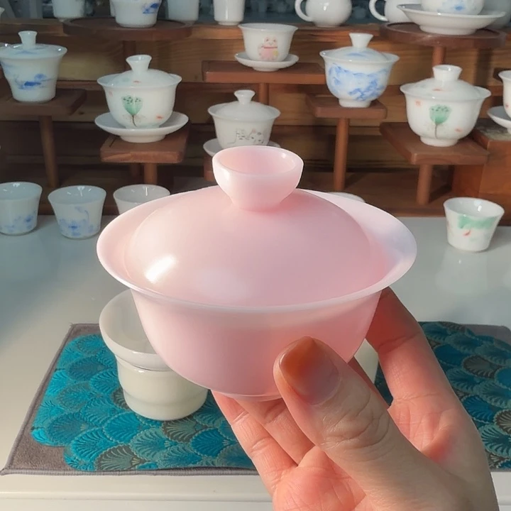 开播福利款冰种粉色二才盖碗