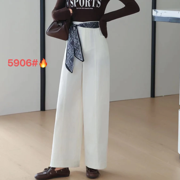 邹先森5906-28杭州品牌阔腿裤女秋季新款丝巾腰带垂感显瘦