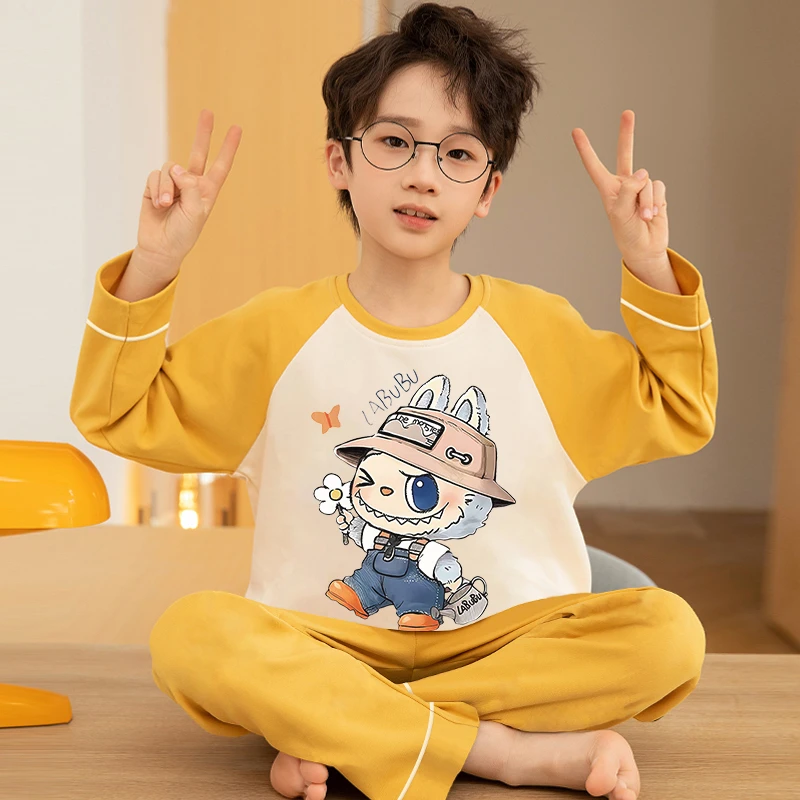 秋季男童纯棉睡衣儿童2025新款拉布布套装秋衣中大童家居服春秋装