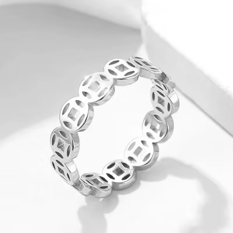 足银戒指 创意精品铜钱简约个性戒指SK170