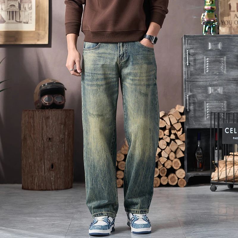宽松直筒牛仔裤男款美式潮牌复古2025新款黄泥水洗潮流休闲长裤子