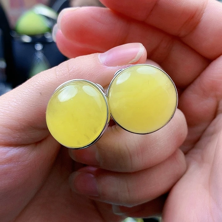 琥珀裸石银S925镶嵌耳坠