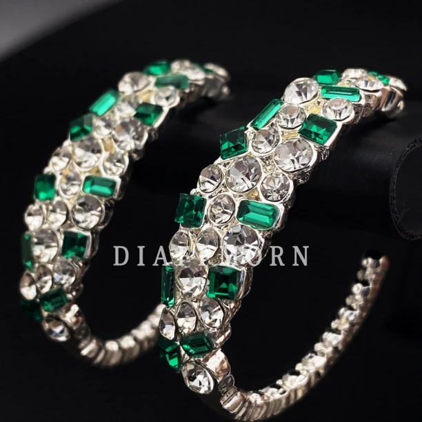 铜合金合成锆石耳饰 Y.M〖浪漫星空〗重工复古满钻椭圆耳环/项链