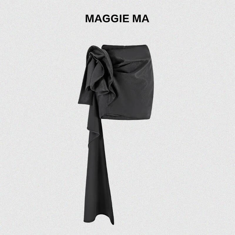 MAGGIE MA马婧设计师款花朵捏褶修身优雅气质包臀半裙834B
