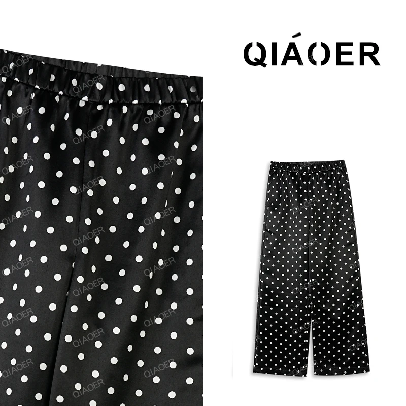 乔儿定制【小微喇波点裤】醋酸高腰显瘦波点裤宽松薄款垂感休闲裤