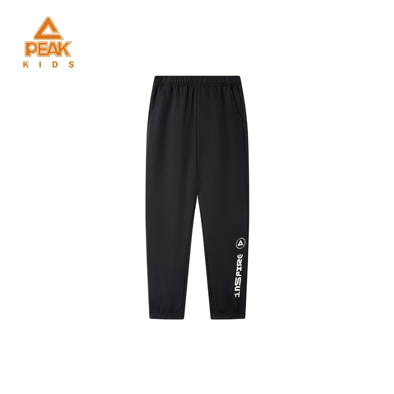 【匹克】2025春季印花款大童运动裤针织长裤黑色/浅花灰130-170