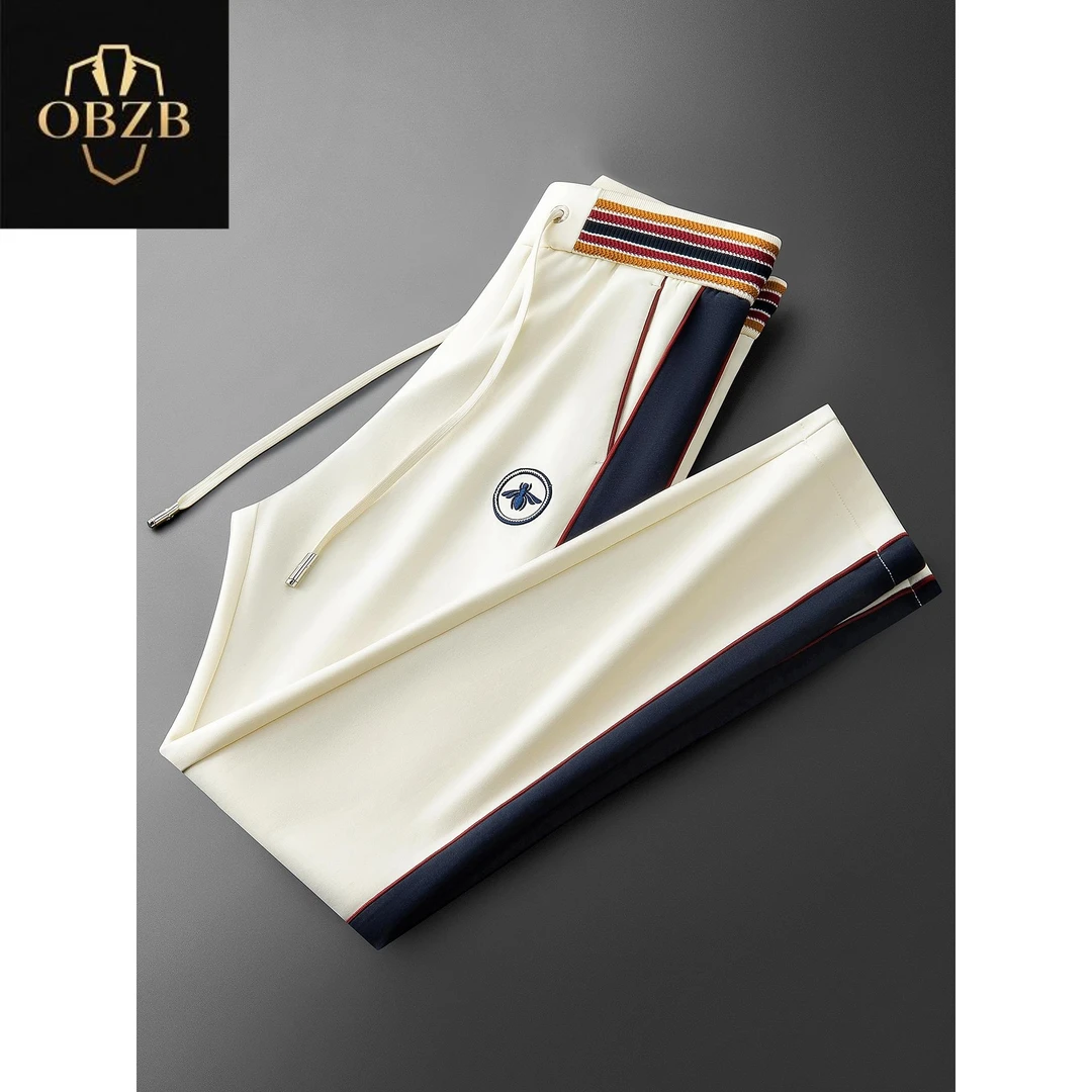 秋季潮牌时尚太空棉卫裤撞色拼接显瘦男士高端运动小直筒卫裤男款