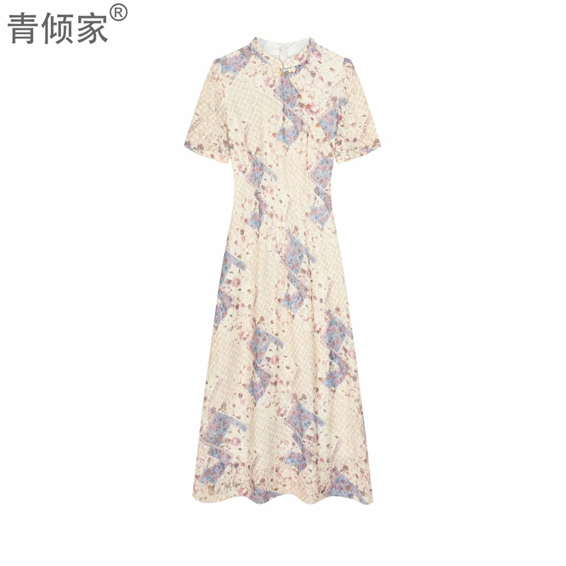 青倾家【浮光掠影】春款新款蕾丝优雅减龄旗袍裙轻奢提花日常法式