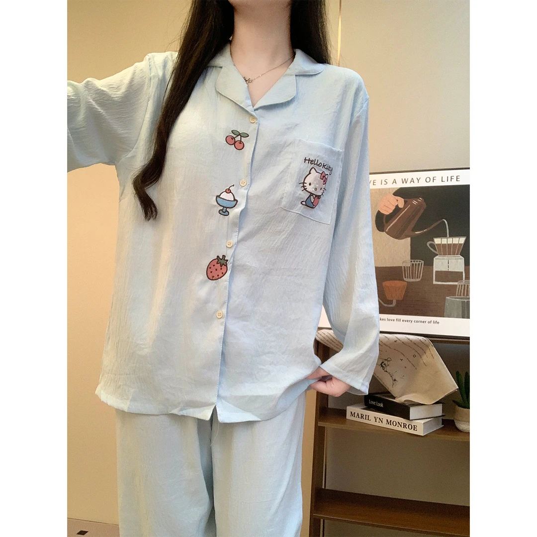 Meng luan/梦鸾春秋款带胸垫长袖睡衣女日系可爱简约风家居服套装