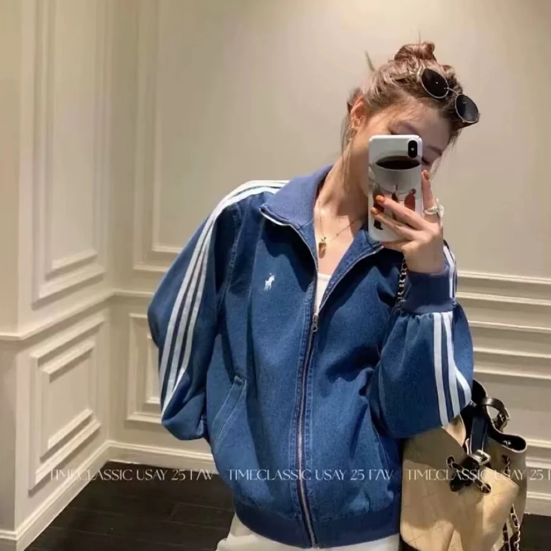 老钱风冷淡系独特别蓝色短款牛仔外套女春秋季2025新款立领棒球服