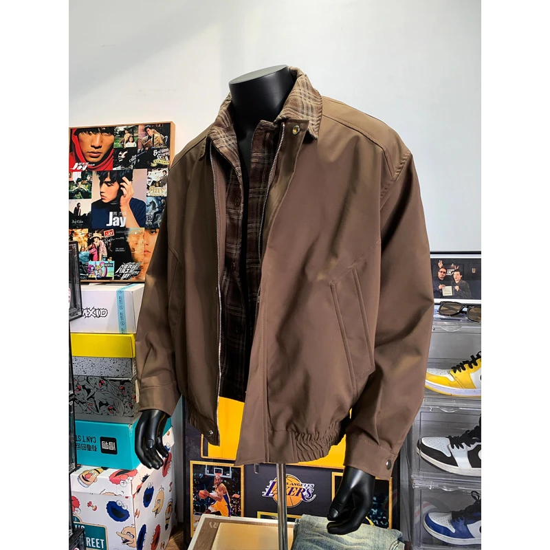 美拉德穿搭短款夹克男款春秋季cleanfit假两件外套美式复古棒球服