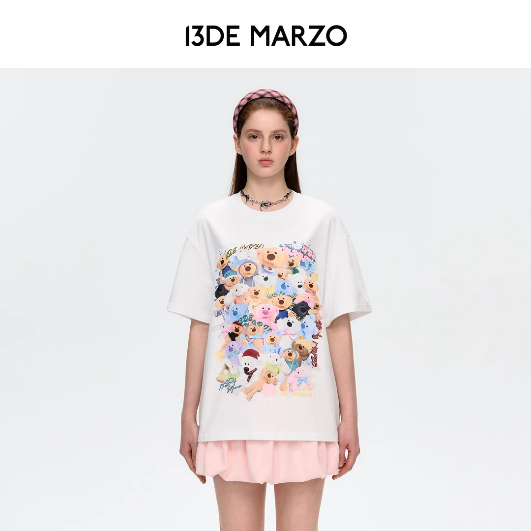 13DE MARZO男女同款 25春夏新款玩偶大集合插画T恤休闲棉质短袖