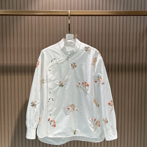 良辰美景 重工刺绣亮片宽松款新中式斜门襟衬衫