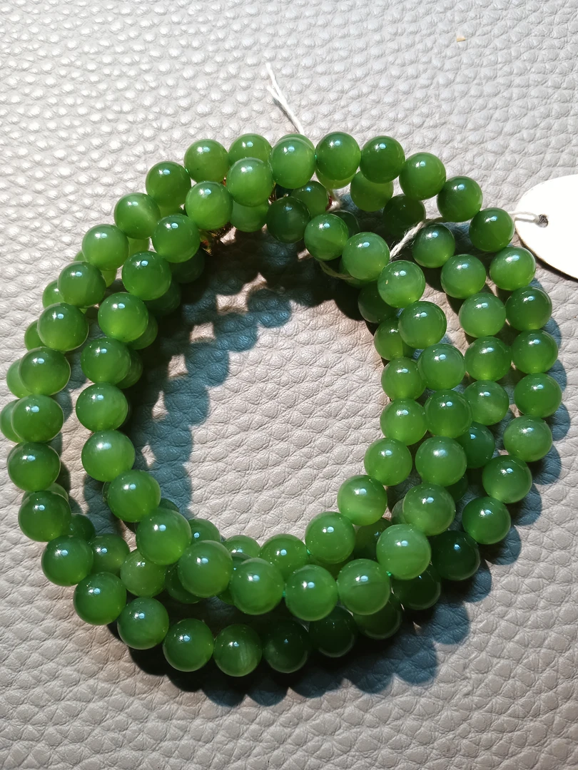 碧玉菠菜绿圆珠锁骨链阳绿女款妈妈链附证书