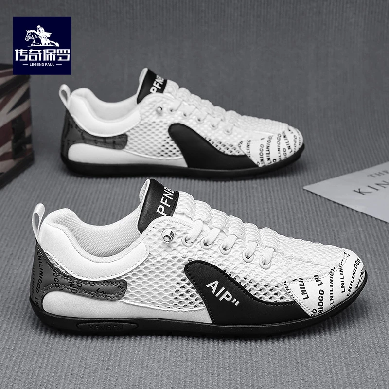 传奇保罗男鞋夏季小白网面运动豆豆鞋男士软底防滑一脚蹬休闲潮鞋