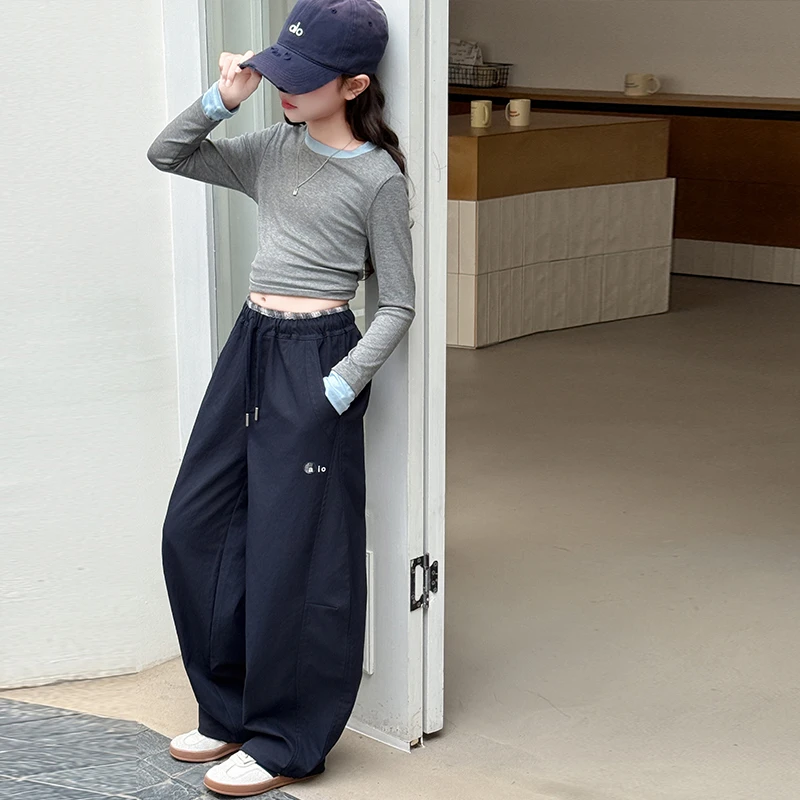 儿童秋装2025年新款大女童装弯刀裤子休闲工装裤春秋款阔腿直筒裤