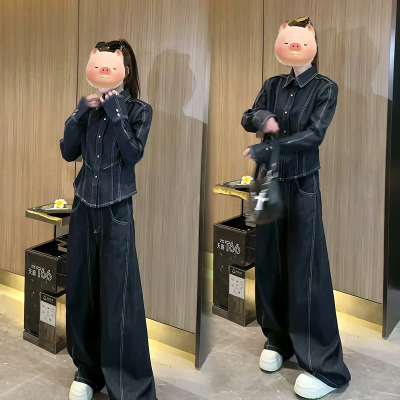 显瘦减龄2025春季新款明线设计收腰原牛仔外套+牛仔长裤两件套装