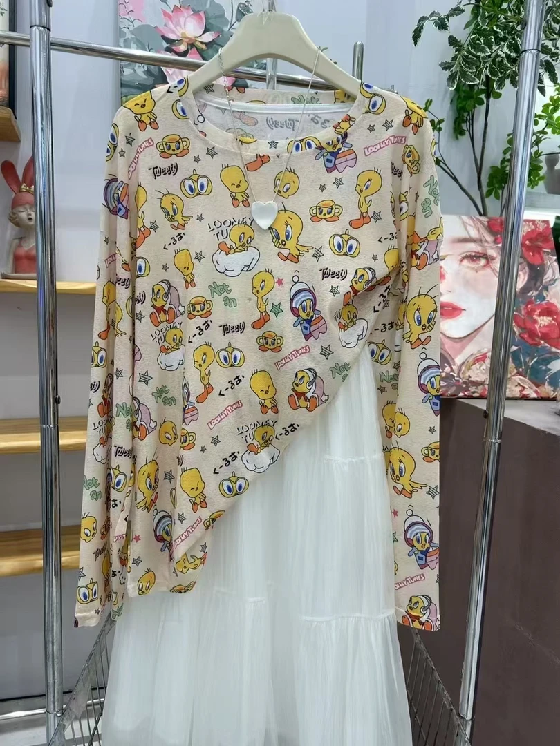 圆领防晒印花字母可爱风T恤韩版宽松pink长袖夏款