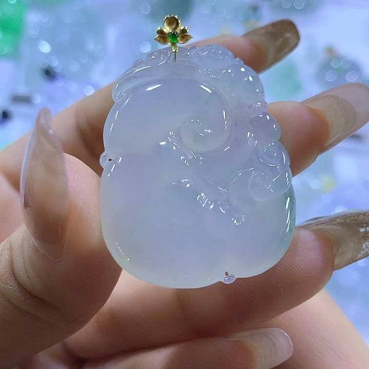 颈饰18K金镶嵌翡翠天然翡翠A货吊坠