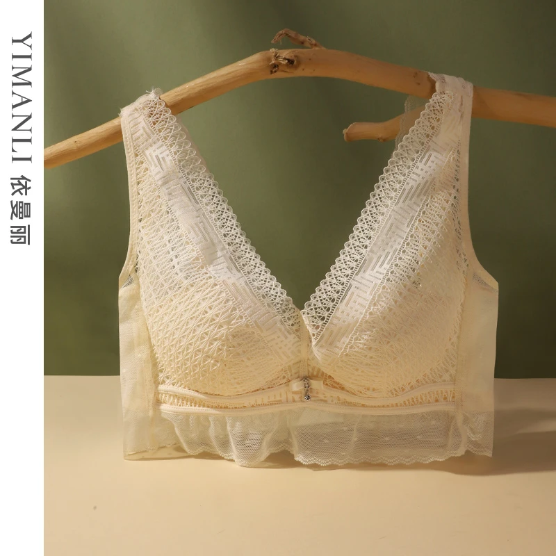 依曼丽背心围文胸夏季法式性感蕾丝美背聚拢上托透气防走光薄款