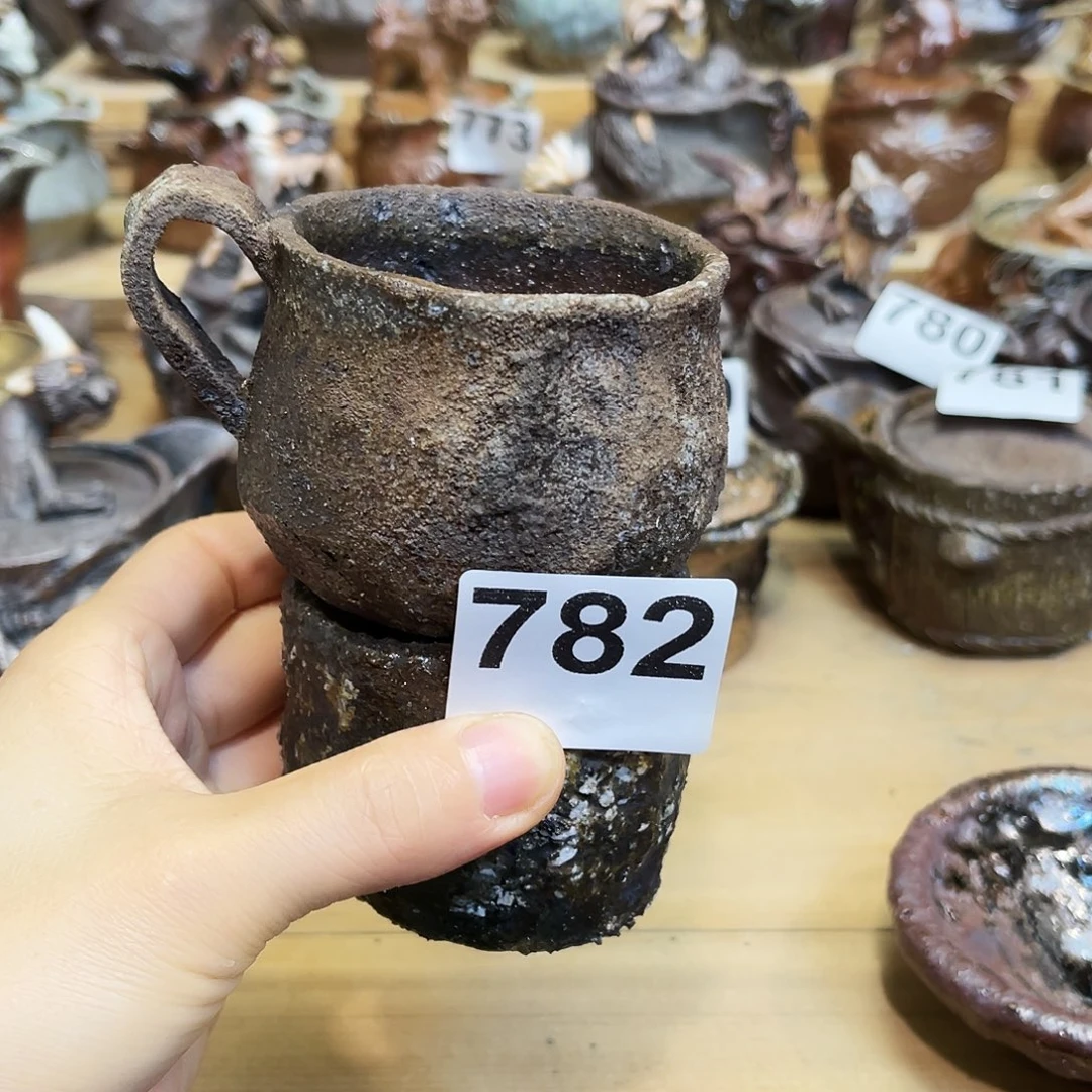 林***师杯柴烧粗陶手捏马克杯石头杯