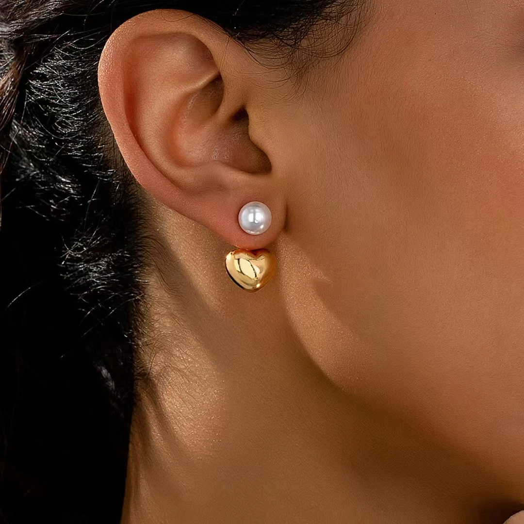 合金仿珍珠耳饰 简约百搭轻奢爱心耳饰合金耳坠气质时尚小众耳环