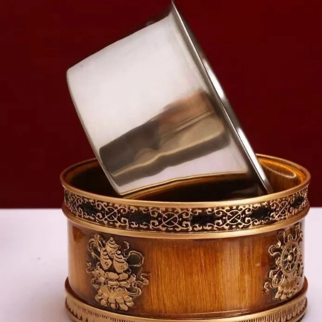 藏式吉祥风格合金双层糌粑盒家用收纳罐