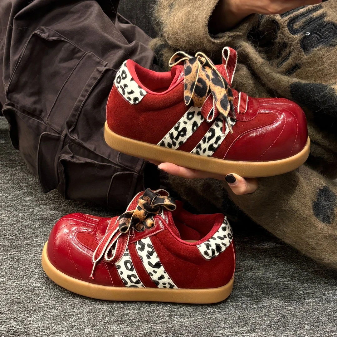 H55女鞋早秋格调2025新款秋季流行时尚内增高百搭豹纹休闲德训鞋